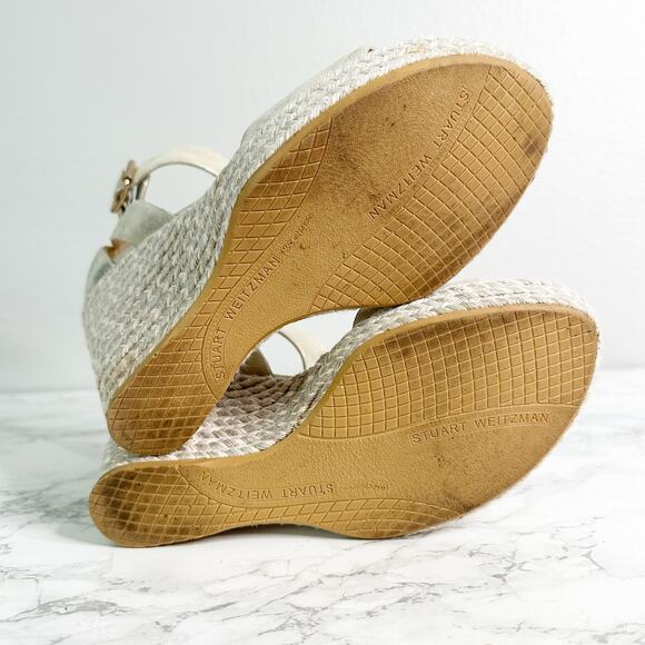 Stuart Weitzman Mostly Platform Metallic Suede Espadrille Wedge Sandals Size 9.5 - Picture 12 of 14